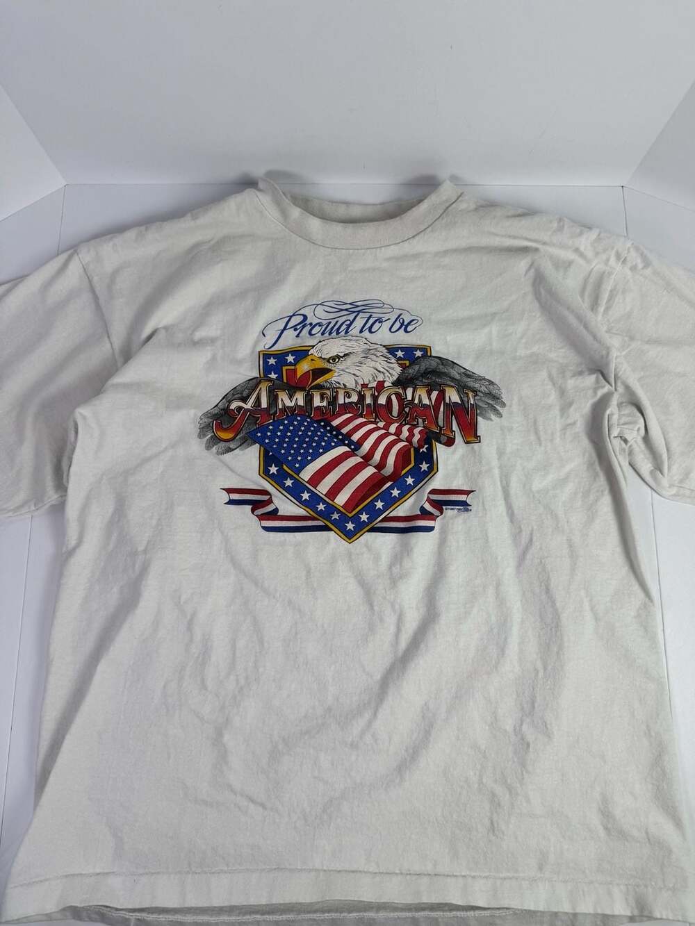 Vintage 1997 New Life Proud To Be American Eagle T-Shirt Single Stitch White